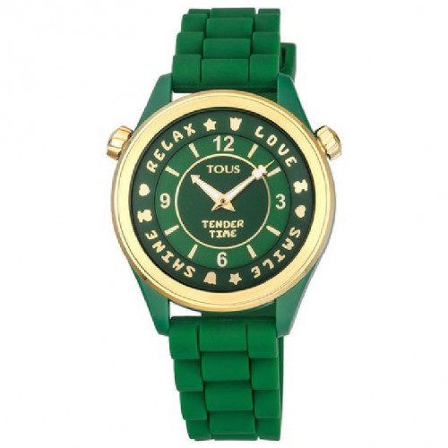 Reloj Tous Tender Time de acero IP dorado con correa de silicona verde 100350575